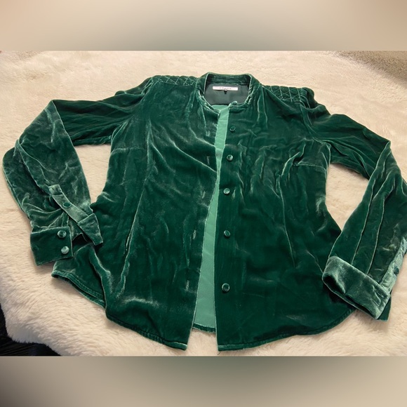 FRAME minimalist silk velvet quilted top size Small dark green - Picture 2 of 8